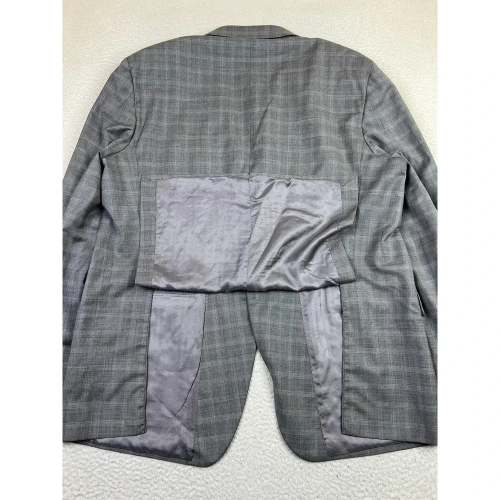 Tessuto Blazer Mens 46L‎ Long Gray Plaid Super 120s Wool Italy Made USA Classic